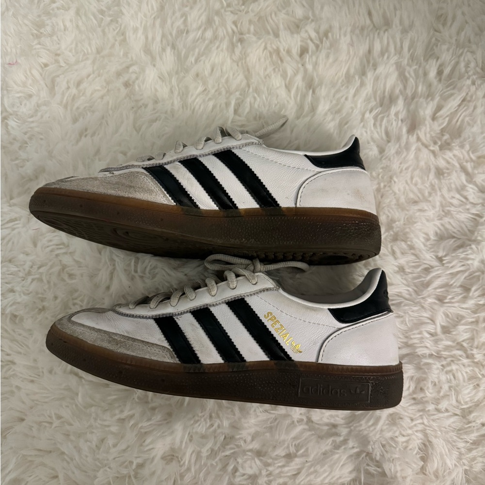 adidas White and Black Sneakers with Leather Upper and Retro Sole